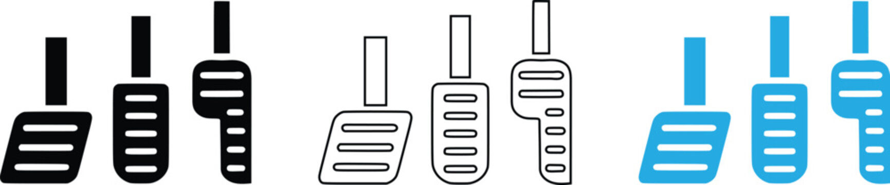 Car Pedal Icons Set Vector Illustration &ndash; Accelerator, Brake and Clutch Pedals in Solid, Outline and Flat Style