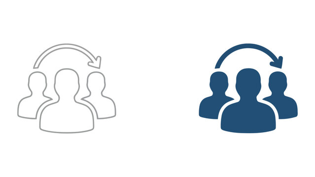 Group of people with circular arrow icon representing team collaboration and workflow management