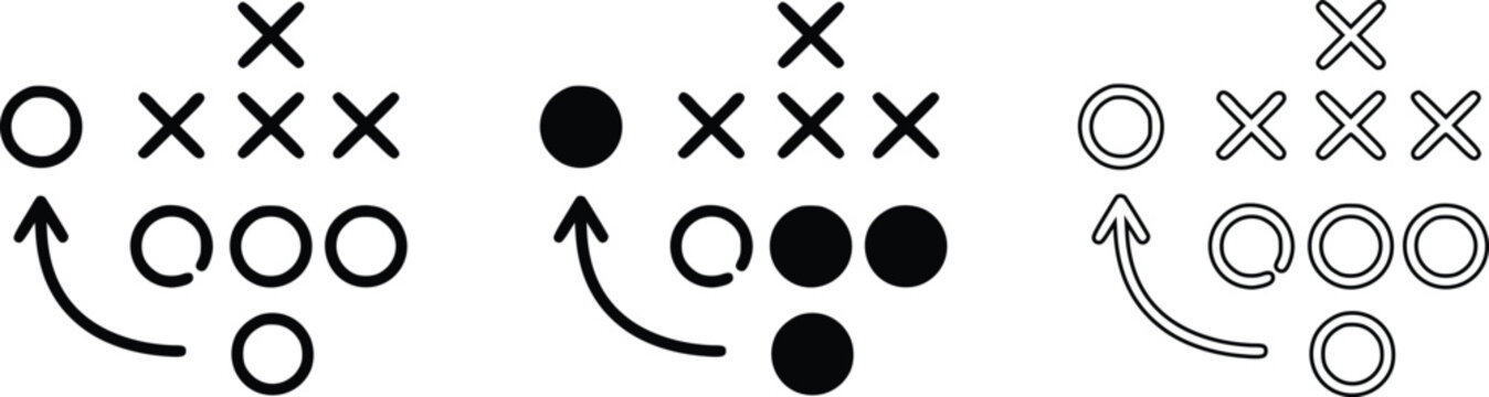 Tic Tac Toe Game Strategy Icons Set Vector Illustration in Outline and Solid Style