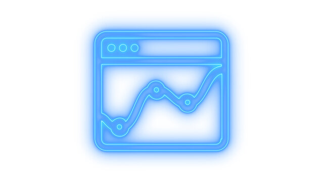 Colorfull neon web browser icon with a rising line graph chart for data analysis and business growth monitoring isolated on transparent background for digital website projects