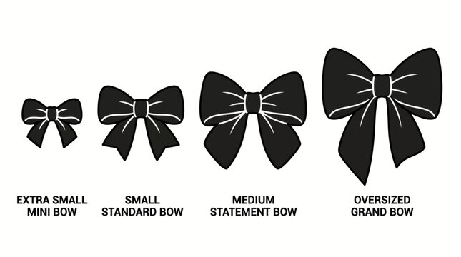 Black bow silhouettes set showing different sizes from extra small to oversized.