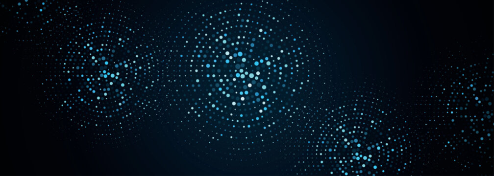 Dark blue gradient abstract background with glowing circular dot pattern. Futuristic design with light spots for business design, banner, website, social media. VOL. 2