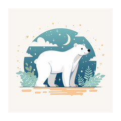 Fototapeta premium Flat design illustration of a polar bear at night