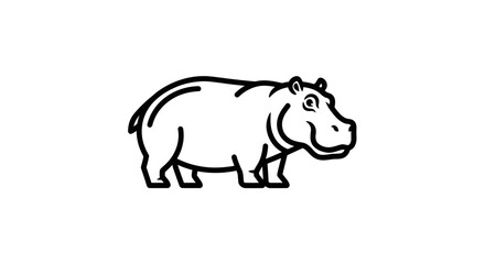 Fototapeta premium Line drawing of a hippopotamus in profile, standing on a white background