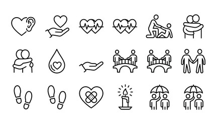 Fototapeta premium Set of empathy and support line icons.