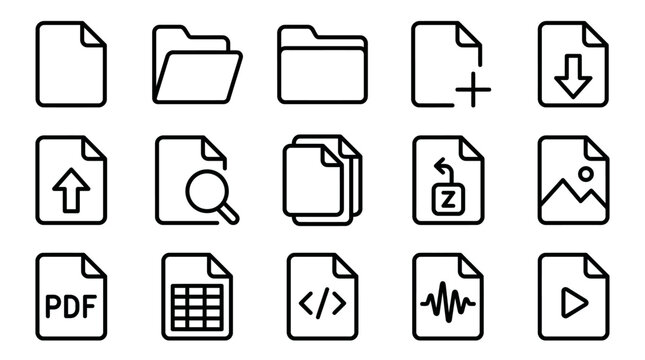 Set of file and folder document icons for web interface.
