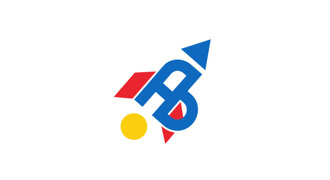 A colorful abstract graphic design featuring a stylized rocket ship shape