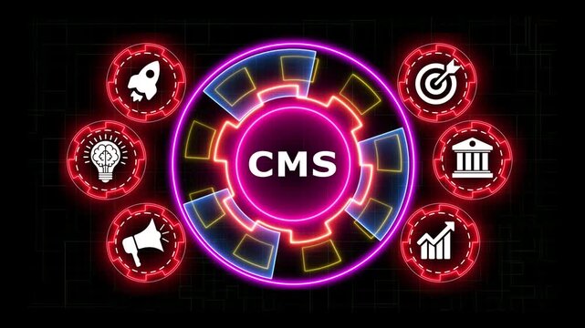 Dynamic concept of content management system with business icons motion.