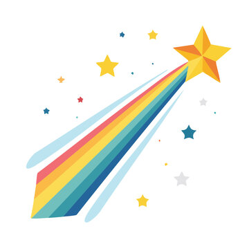 Flat design shooting star with rainbow trail and stars