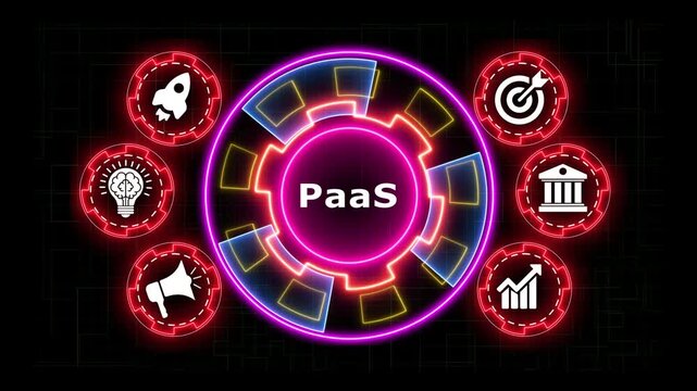 Platform as a service digital marketing strategy footage with neon elements.