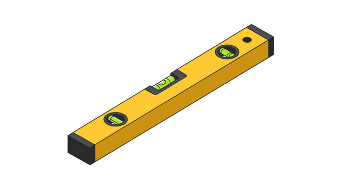 Yellow metal spirit level with three measurement vials.