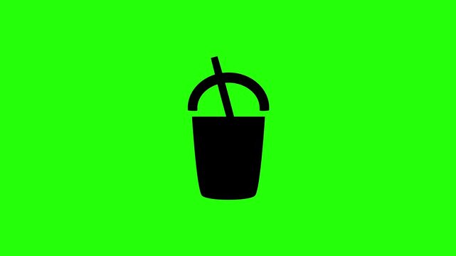 Crisp 4K resolution clip of a takeaway plastic beverage cup with a round dome lid and straw silhouette bouncing. Great beverage refresh web icon.