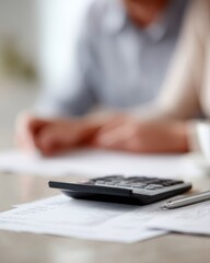 couple planning finances with calculator at home concept