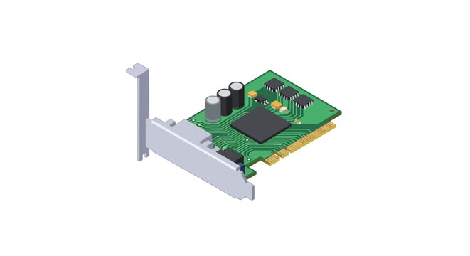Green network adapter card with metal antenna connector.