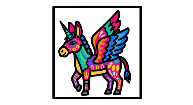 Colorful Winged Unicorn Donkey Pi&ntilde;ata, Festive Mexican Folk Art