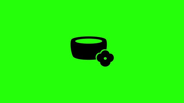 Premium 4K motion graphic of a traditional water dipper bowl with a side blossom flower silhouette bouncing. Ideal Thai holiday asset.