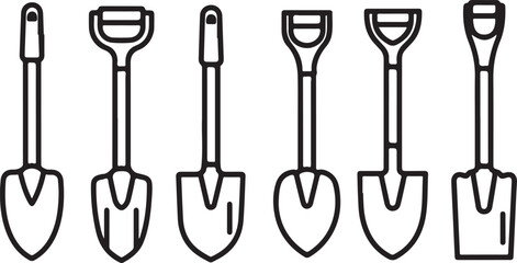 set of Set of six different shovel and garden tool handles and heads vector illustration © Nur