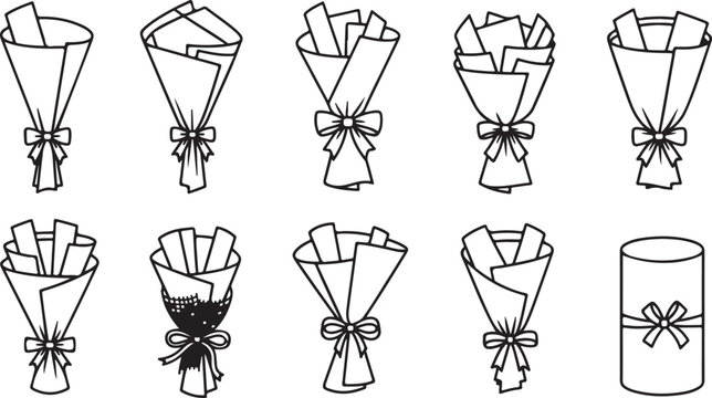 set of Assorted gift wrap bundles with decorative bows illustration