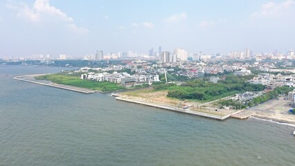Obraz premium construction and landscaping projects A giant sea wall to proteck Jakarta from sea flood