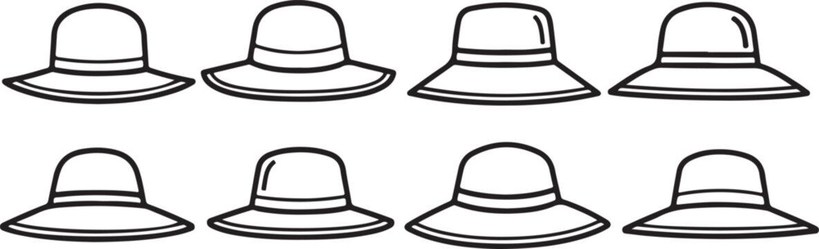 set of Set of eight different flat style bucket hats in black and white