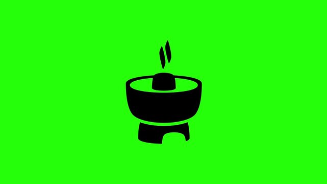 Premium 4K video showcasing a steaming traditional central chimney charcoal hot pot soup bowl silhouette bouncing. Clean food court asset.