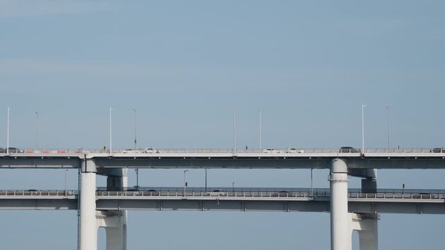 Two-Level Section of Gwangan Bridge with Traffic Against Blue Sky