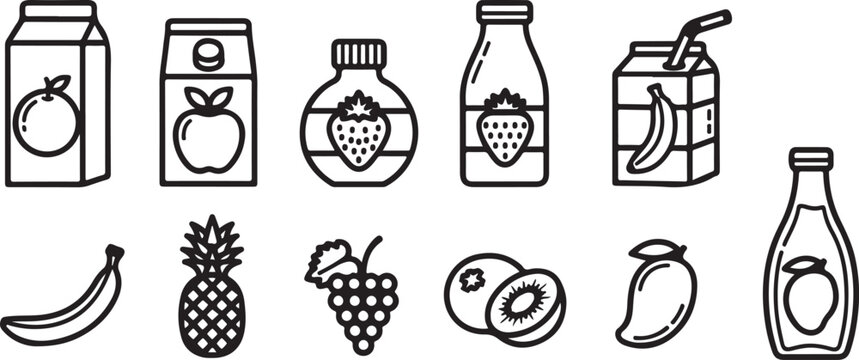 set of Flat pack icons of fruits and fruit drinks with fresh produce