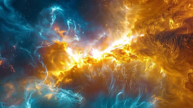 宇宙空間での爆発のイメージの赤と青色の炎