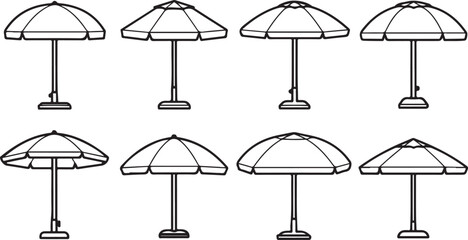 set of Eight different umbrella styles on stands illustration © Nur