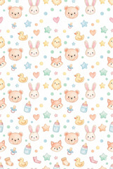 Fototapeta premium 動物と星 繰り返しパターン 水彩イラスト素材