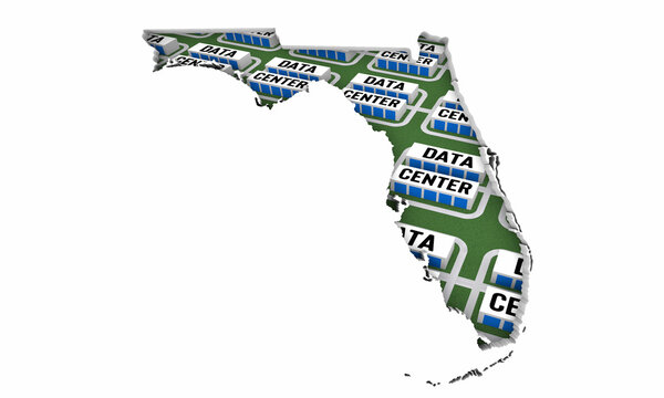 Florida FL Map Data Centers Building Development State Law Ban Regulation 3d Illustration