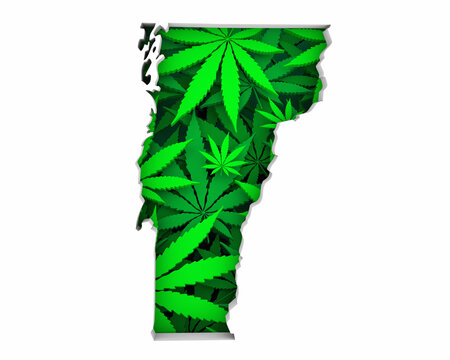 Vermont VT Map Marijuana Pot Leaves State Law CBD THC Pot Cannabis 3d Illustration