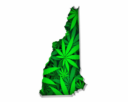 New Hapshire NH Map Marijuana Pot Leaves State Law CBD THC Pot Cannabis 3d Illustration