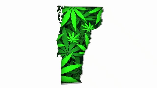 Vermont VT Map Marijuana Pot Leaves State Law CBD THC Pot Cannabis 3d Animation