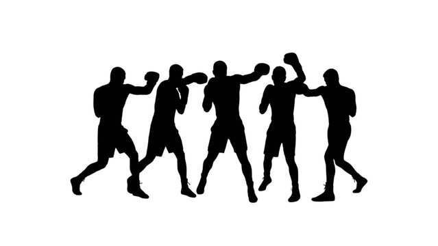 Silhouette group of people shadowboxing in action isolated on transparent background, Vector