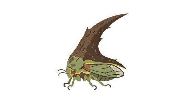 Thorn bug vector illustration, unusual tree thorn mimic insect, simple flat design, isolated on white background, clean shapes