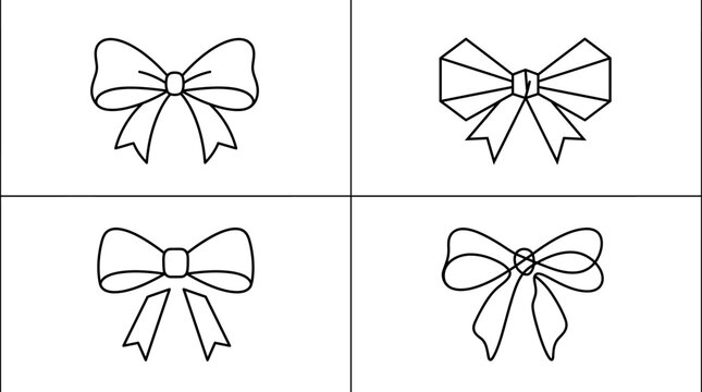 Set of four different decorative ribbon bows line art icons.