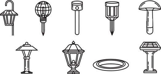 Naklejka premium set of Collection of outdoor lighting fixtures and solar lights illustration