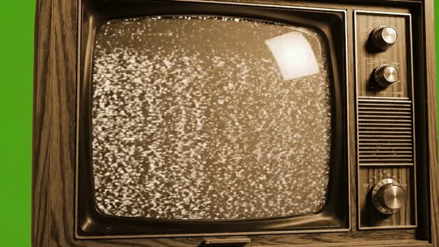 Vintage Television Set with Static Noise | Retro Analog TV on Green Screen