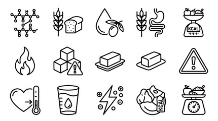 Fototapeta premium Set of nutrition and diet line icons featuring food and health symbols.