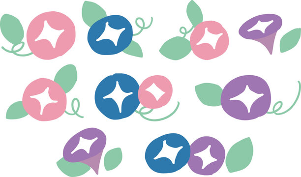 夏の朝顔イラスト。朝顔のベクターフレーム。夏の植物背景。Summer morning glory illustration. Morning glory vector frame. Summer plant background.