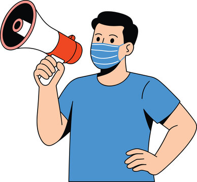 Man shouting into megaphone people vector on white background.