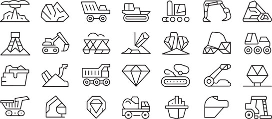 Construction Vehicle Tools Icon Set with Bulldozer, Excavator, Crane, Truck, and Diamond Graphic Elements for Ui Design © md