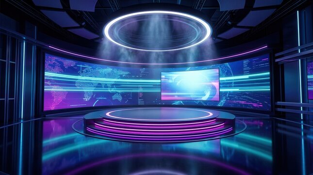 3D Virtual TV Studio News Backdrop for Professional TV Shows