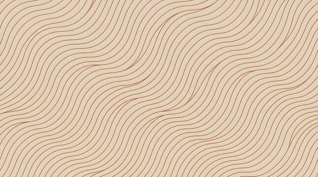 Minimalist Contemporary Batik Parang Pattern Reimagined as Zen Garden Sand Ripples, Seamless Terracotta and Sand Beige Wavy Geometric Vector Background