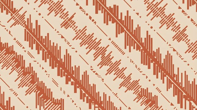 Modern Abstract Batik Parang Pattern Reimagined as Minimalist Digital Soundwaves and Audio Frequencies, Seamless Terracotta and Sand Beige Geometric Vector Background