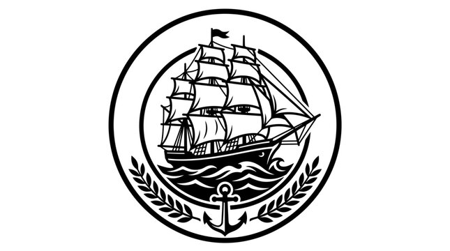 Vintage sailing ship with anchor emblem.
