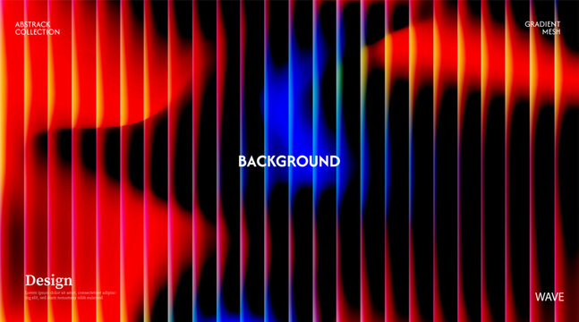 Abstract orange blue green background in dark glossy with striped effect. Refraction of wavy striped glass.