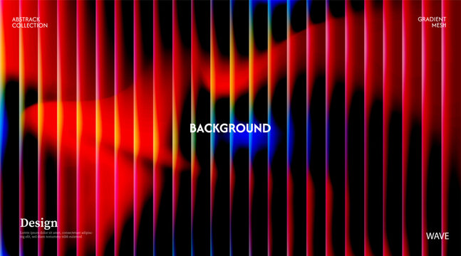 Abstract orange blue green background in dark glossy with striped effect. Refraction of wavy striped glass.