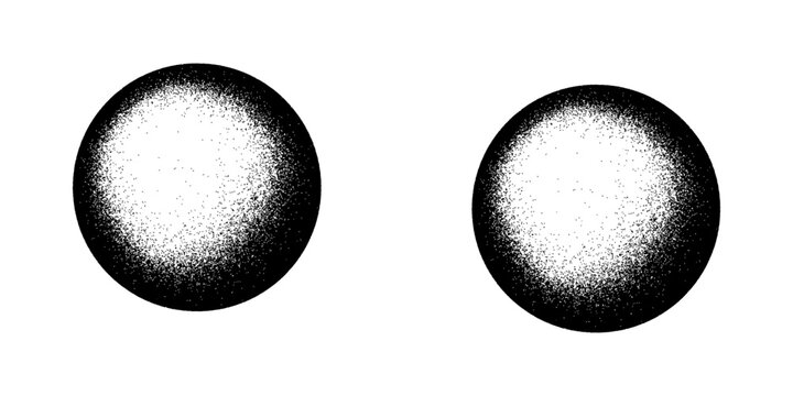 Halftone Gradient Round Circles Pattern Vector Design Elements with Noise Grains from Dark to Light isolated on transparent background